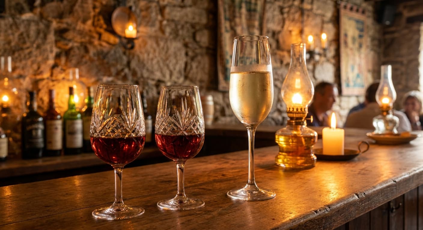 Copos de vinho tinto e branco